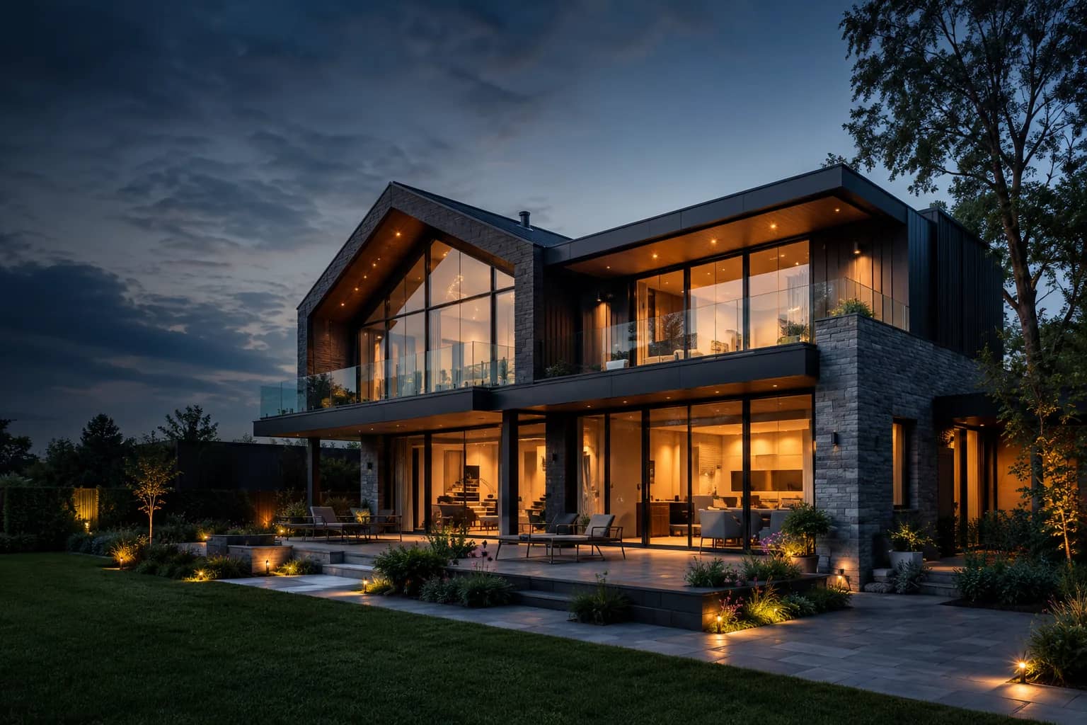Contemporary high-specification residence at dusk used as the Buildsafe hero reference image.