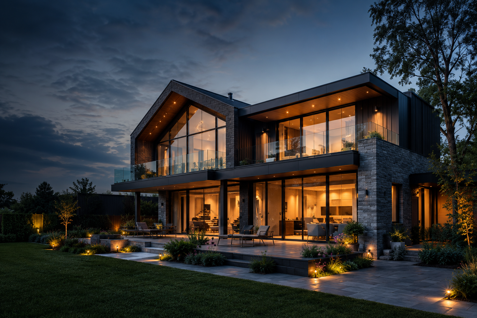 Contemporary high-specification residence at dusk used as the Buildsafe hero reference image.